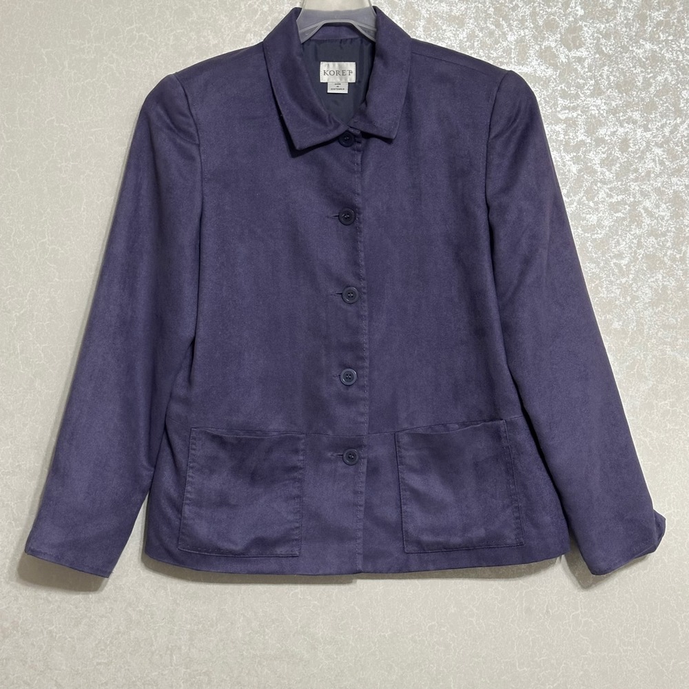 Koret Women's Sz 8 Blazer Jacket Blue Purple Faux Suede Career Business‎